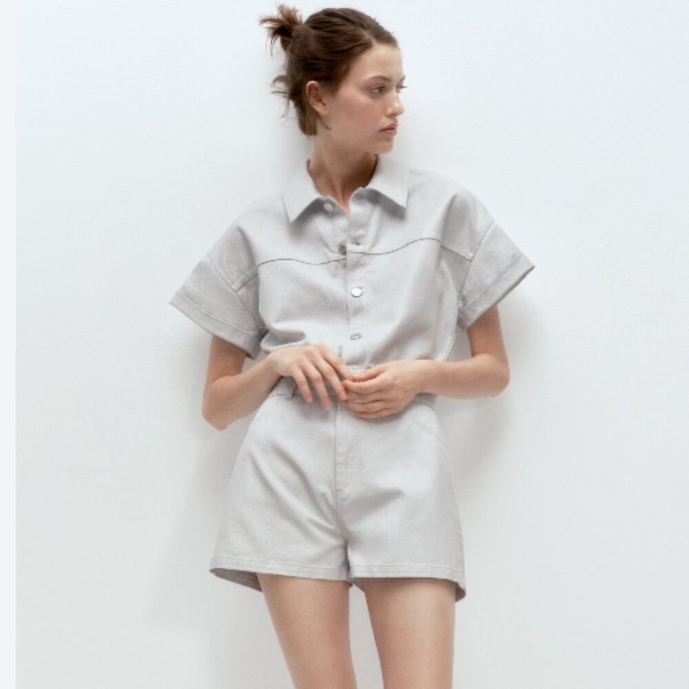 NWOT ZARA Denim Cotton Shimmer Romper Playsuit Bloggers Fave